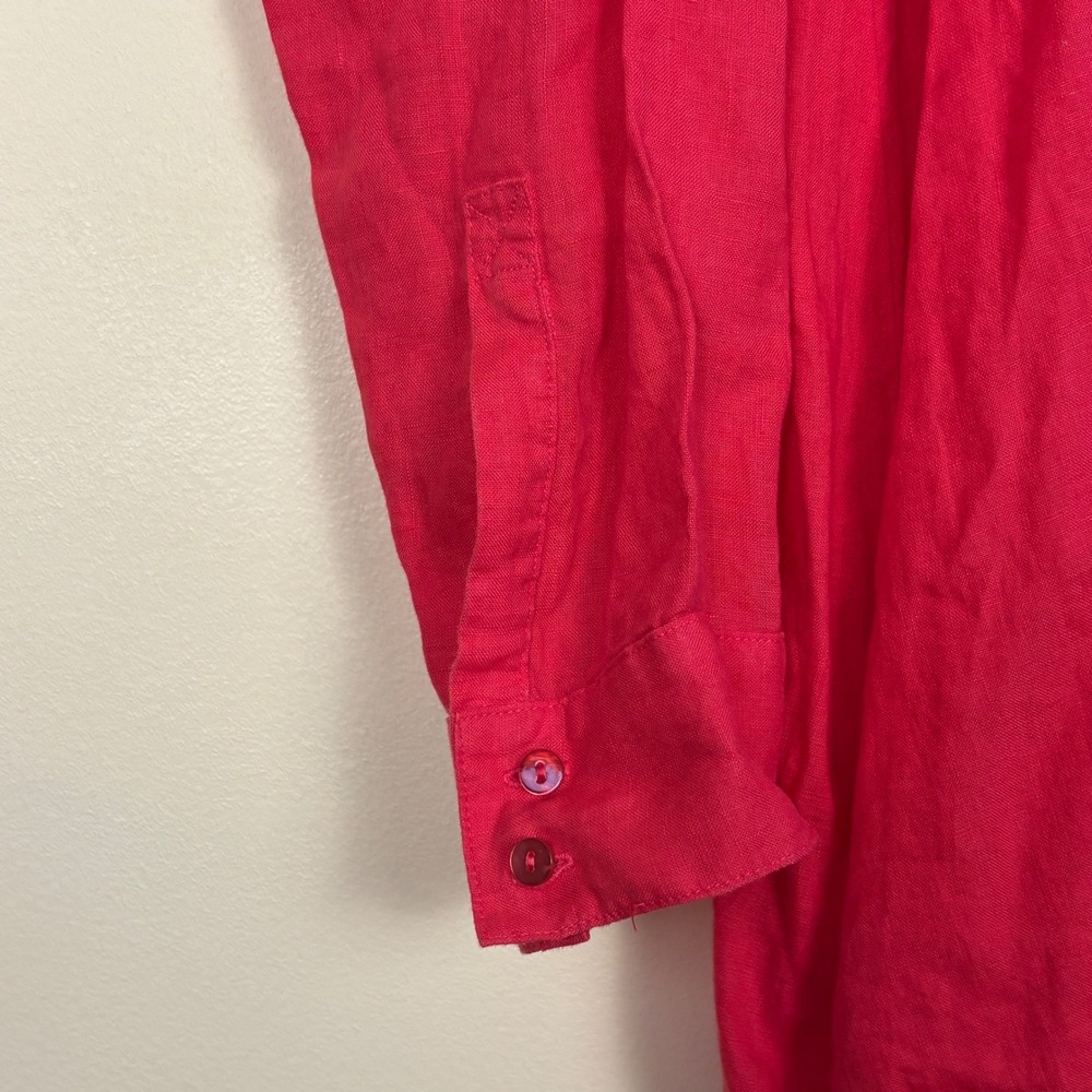 EILEEN FISHER 100% Organic Linen Button Down Shirt Regency Red Women Size Medium - Picture 5 of 10